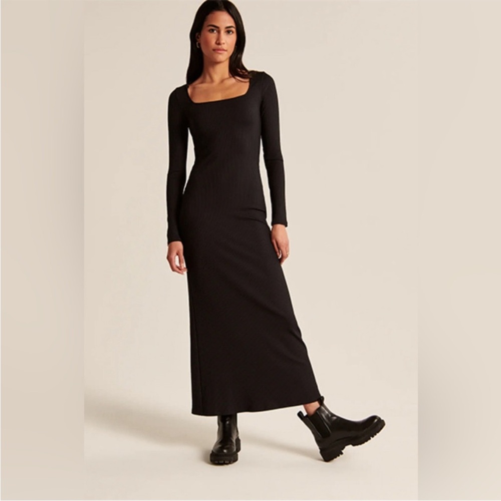 Abercrombie & Fitch Black Long Sleeve Maxi Dress